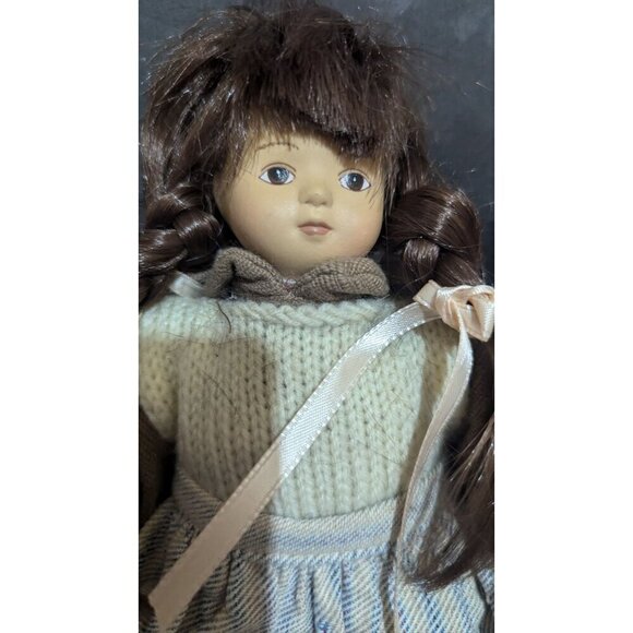 Vintage Doll Brown Yarn Hair Knitted Top Hooded Dress Lace-Up Boots 11" - Picture 2 of 9
